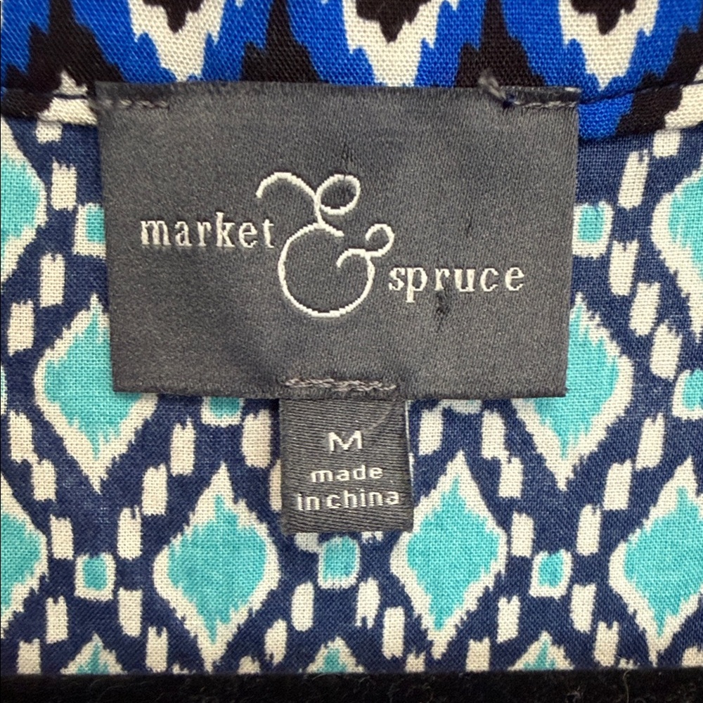 Market & Spruce Navy and Blue Patterned Sleeveless Blouse - Picture 2 of 4